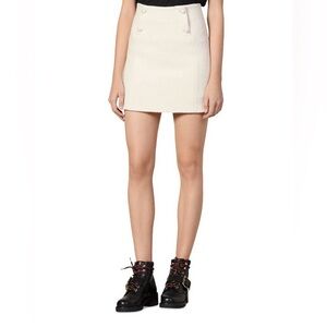 Sandro Dayna Tweed Wool Mini Skirt Women’s Size 2 Ivory White Pearl Button Lined